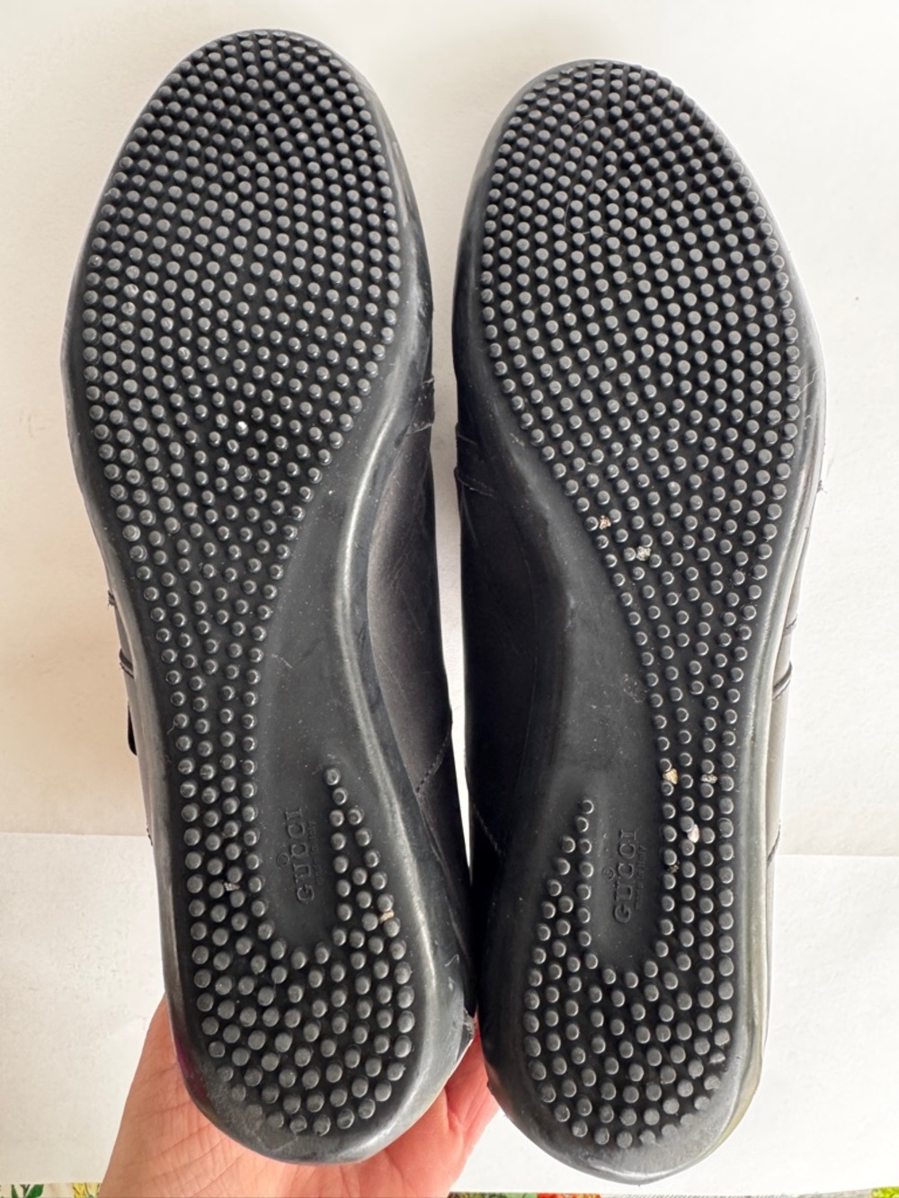 Vintage Gucci Black Leather Triple Velcro Strap Sneaker Gold Hardware 10B - Picture 9 of 13